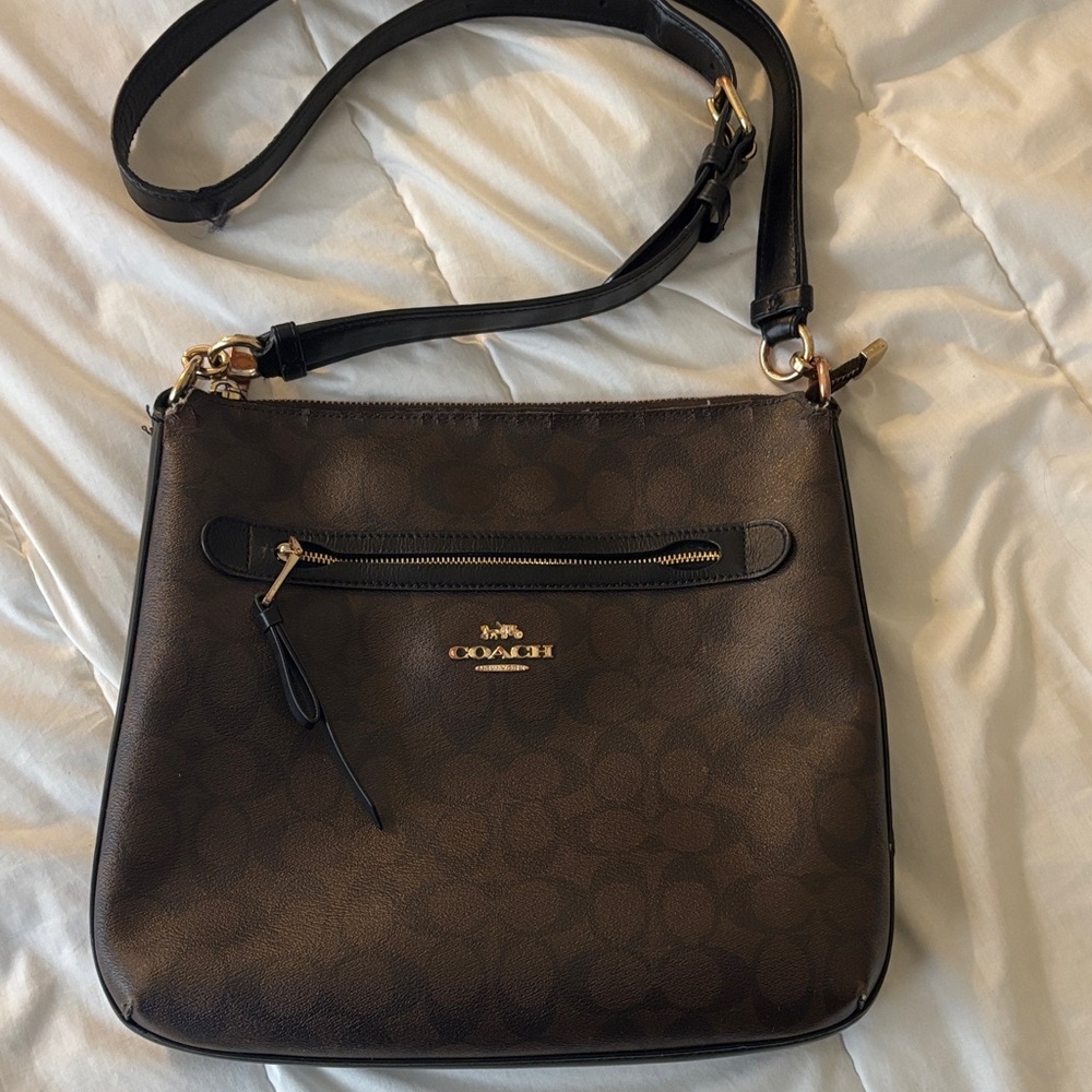 Coach Brown Signature Crossbody Bag with Gold Hardware